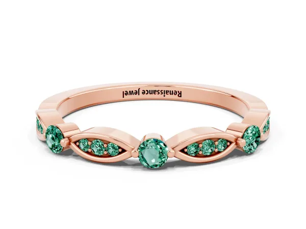 Marquise and Round Green Sapphire Milgrain Band with Bezel Setting Rose gold