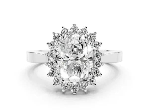 Oval Cut Cut Diamond Halo Ring with Round Brilliant Halo and Solitaire Band Platinum