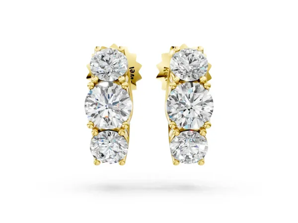 Round Diamond Prong Set Three-Stone White Gold Earrings Yellow gold