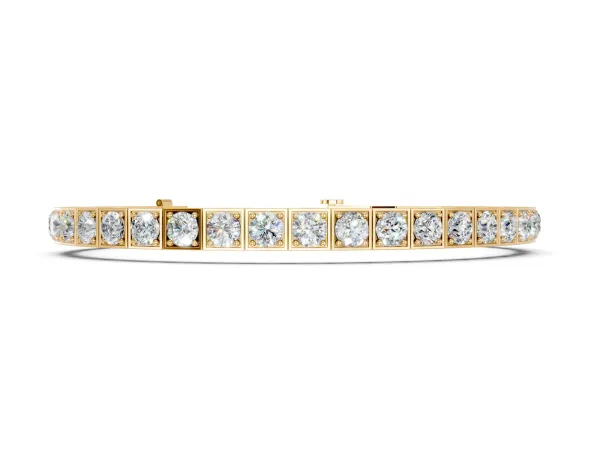 Channel Set Round Diamond Tennis Bracelet with Four-Prong Setting Yellow gold