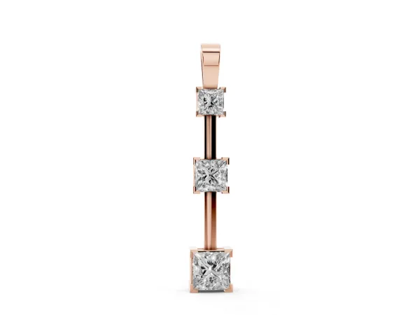 Three-Stone Princess Cut Prong Set Pendant Rose gold