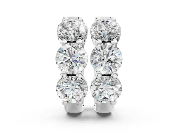 Triple Round Diamond Huggie Earrings with Prong Setting Silver