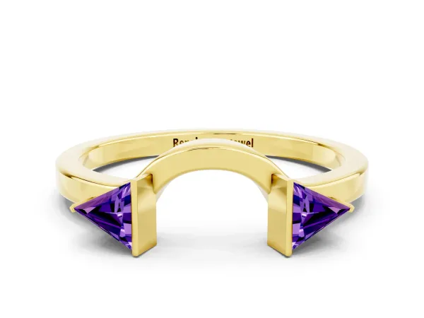 Trillion Tanzanite Open Band Ring with Bezel Setting Yellow gold