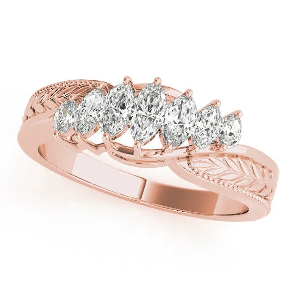 Marquise Cluster Diamond Leaf Band with Shared Prong Setting Rose gold