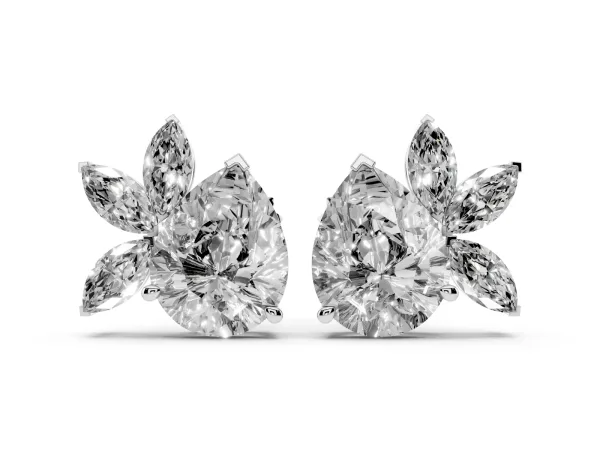 Pear Diamond Fan Stud Earrings with Marquise Lab Grown Diamond Accents Platinum