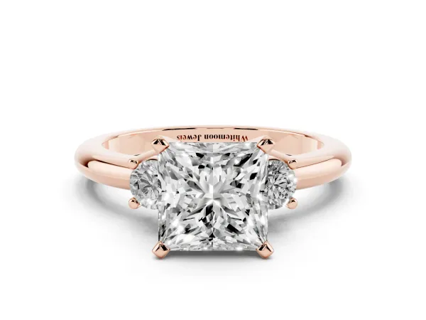 Three-Stone Princess Cut Cut Diamond Solitaire with Prong Setting and Classic Band Rose gold