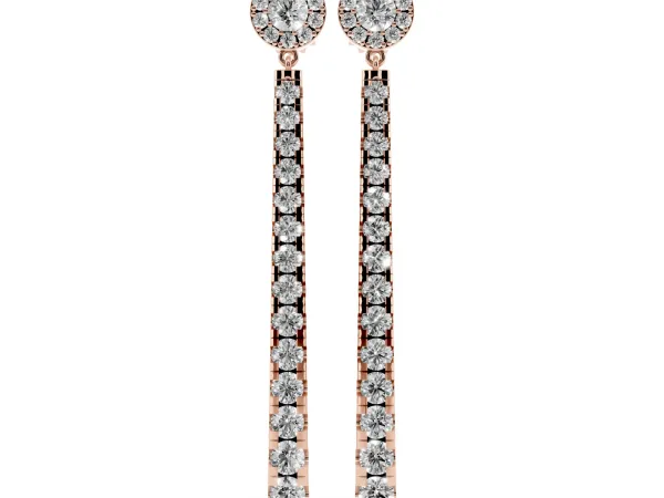 Round Cut Diamond Hinged Graduated Drop Earrings Rose gold