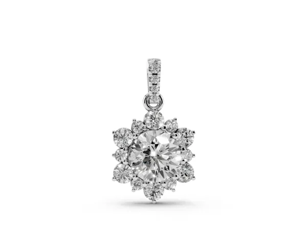 Round Brilliant Cluster Diamond Pendant with Prong Setting White gold