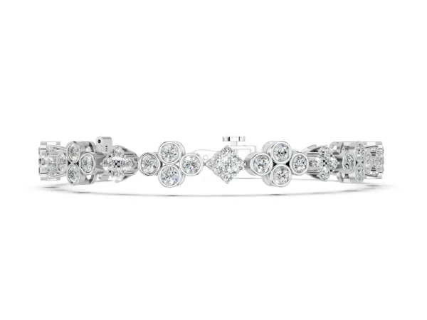 Round Diamond Cluster Tennis Bracelet with Bezel Setting and Four-Prong Clasp White gold