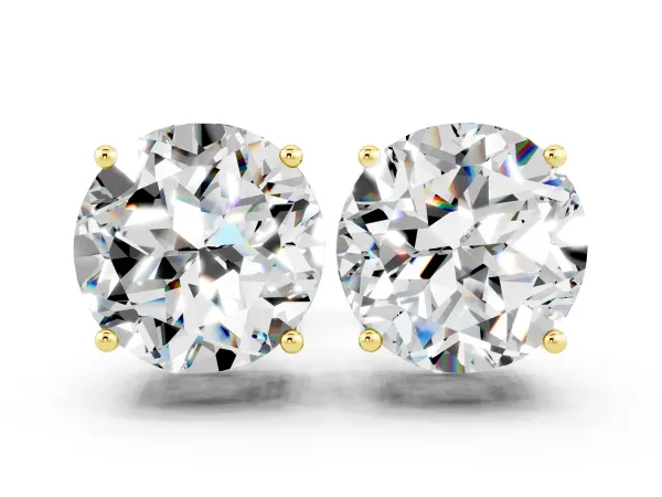 Round Cut Moissanite Stud Earrings Yellow gold