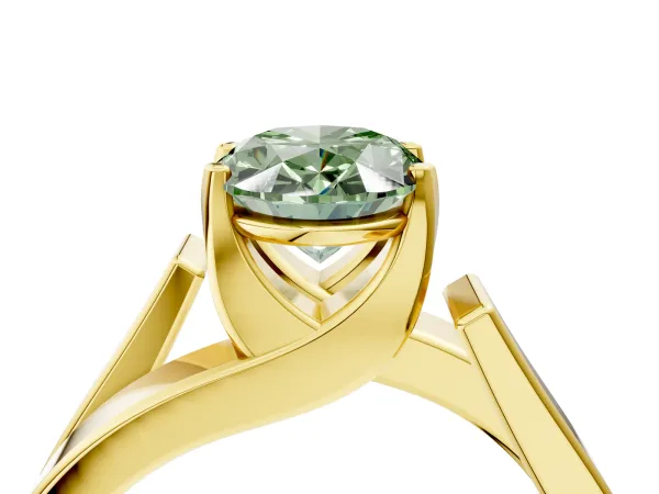 Fancy Green Modern Tension Set Oval Cut Diamond Solitaire Wide Band Ring Yellow gold