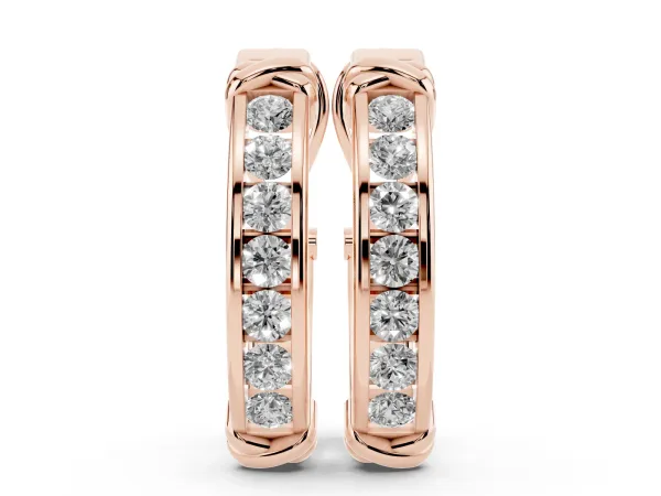 Channel-Set Round Diamond Two-Tone Hoop Earrings with Claw Prong Setting Rose gold