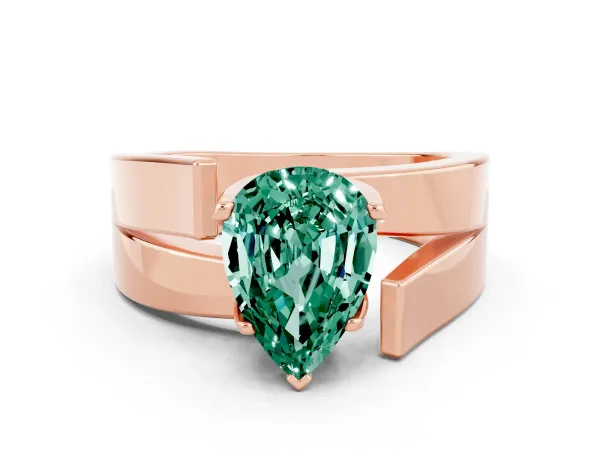 Modern Tension Set Pear Cut Green Sapphire Solitaire Wide Band Ring Rose gold