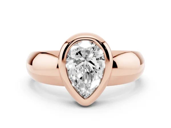 Bezel Set Pear Cut Solitaire Ring with Wide Band Rose gold