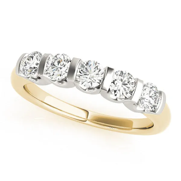 Five-Stone Round Diamond Channel Set White Gold Band Yellow gold