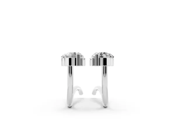 Round Diamond Climber Earrings with Prong Setting on Curved Band Silver