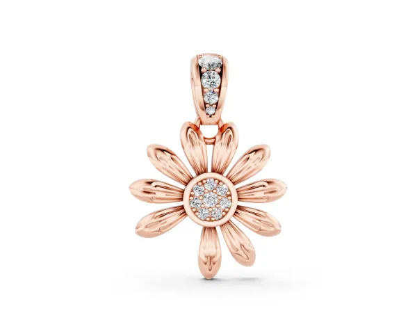 Round Diamond Daisy Flower Pendant with Diamond Accents Rose gold