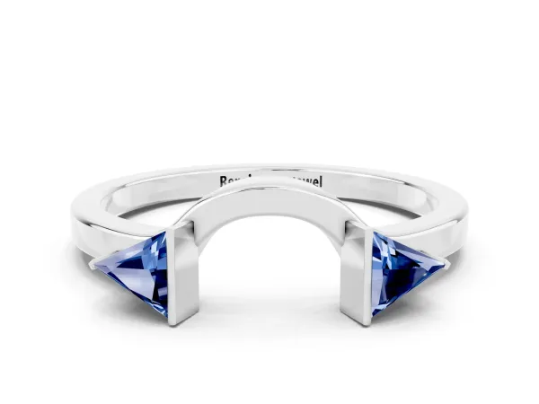 Trillion Blue Sapphire Open Band Ring with Bezel Setting Platinum