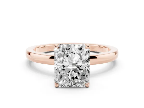 Radiant Cut Diamond Solitaire Ring with Thin Band and Prong Setting Rose gold