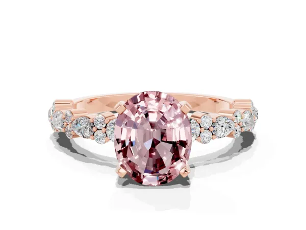 Oval Cut Morganite Side Stone Solitaire Ring with Round and Four-Prong Setting Rose gold