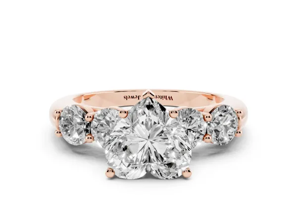 Heart Cut Cut Five-Stone Prong Set Diamond Ring with Classic Band Rose gold