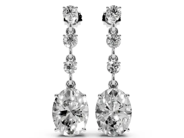Round and Oval Diamond Drop Earrings White gold