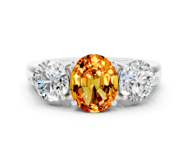 Oval Cut Citrine Three-Stone Ring with Prong Setting and Classic Band White gold