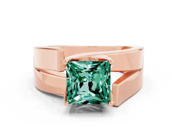 Modern Tension Set Princess Cut Green Sapphire Solitaire Wide Band Ring Rose gold