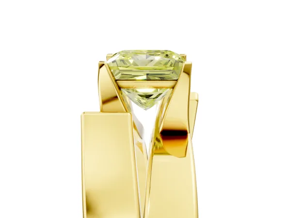 Fancy Yellow Modern Tension Set Princess Cut Diamond Solitaire Wide Band Ring Yellow gold