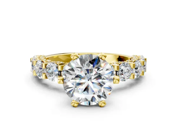 Round Diamond Mens Ring with Graduated Side Stones Yellow gold
