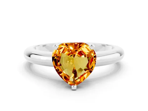 Heart Cut Citrine Solitaire Engagement Ring with Round Band and Four-Prong Setting Silver