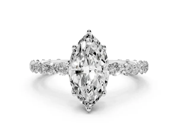 Marquise Cut Cut Diamond Solitaire Ring with U-Prong Diamond Band and Four Prong Setting White gold