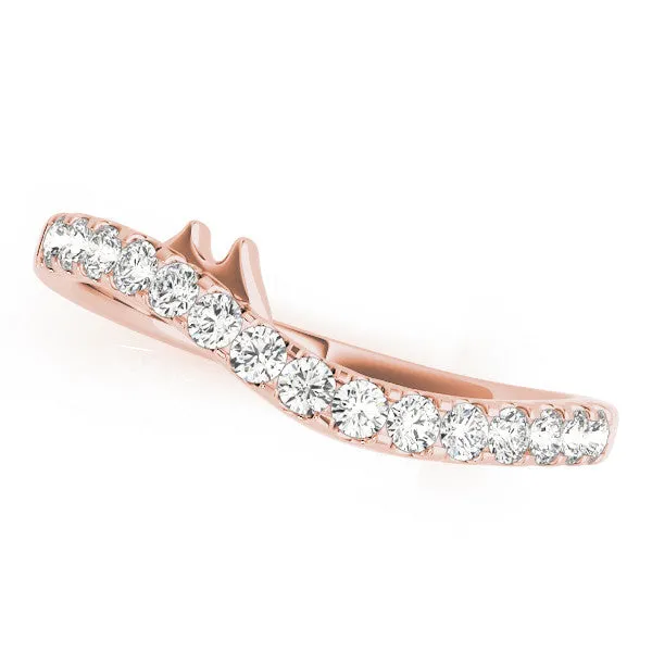 Pavé Round Diamond Curved Wedding Band with Prong Setting Rose gold