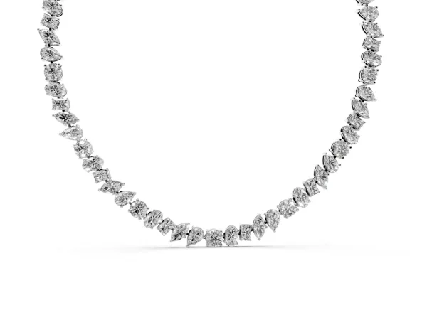 Mixed Shape Diamond Tennis Necklace White gold