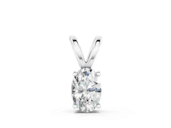 Oval Solitaire Diamond Prong Pendant Silver