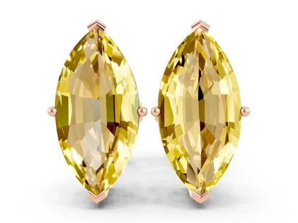 Marquise Cut Yellow Sapphire Stud Earrings Rose gold