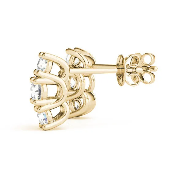 Three-Stone Round Diamond Channel Band Prong-Set Earrings Yellow gold