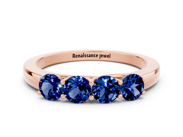 Four-Stone Round Blue Sapphire Prong-Set Band Rose gold