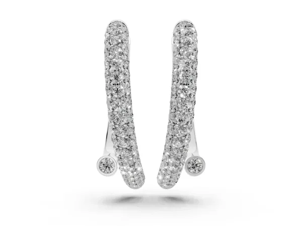 Round Diamond Vega Bypass Hoop Earrings Platinum
