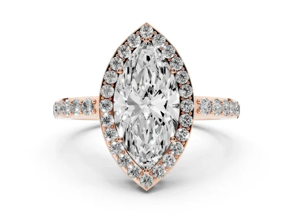 Marquise Cut Halo Diamond Pavé Band Ring with Prong Setting Rose gold