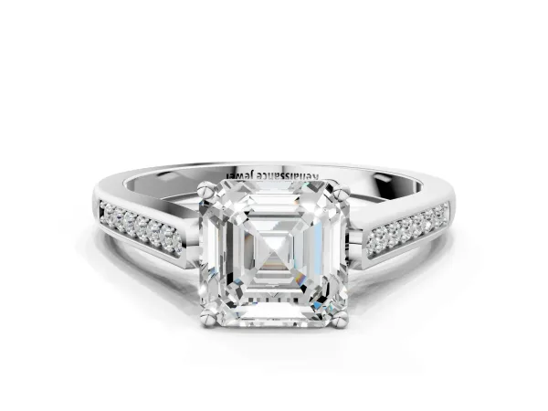 Asscher Cut Solitaire Cathedral Diamond Engagement Ring with Channel-Set Band and Four-Prong Setting Platinum