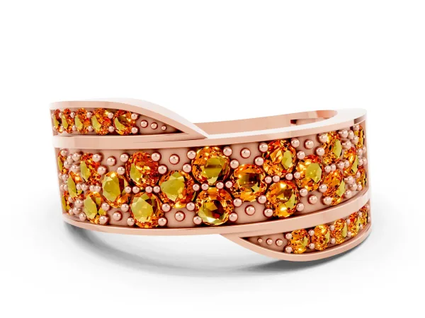 Pavé Round Citrine Crossover Band with Bead Prong Setting Rose gold