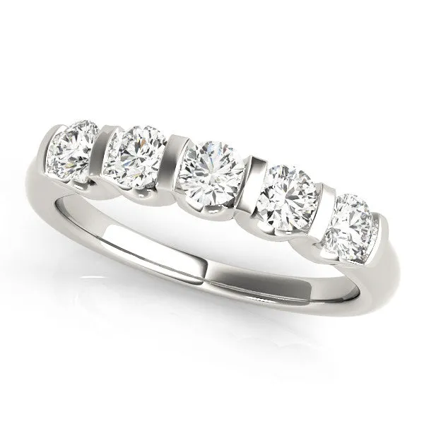 Five-Stone Round Diamond Channel Set White Gold Band Platinum