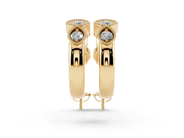 Milgrain Cushion and Marquise Diamond Hoop Earrings Yellow gold