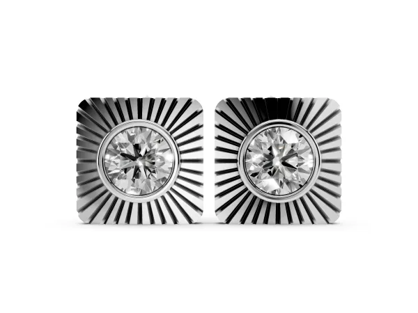 Round Diamond Sunburst Square Stud Earrings Platinum