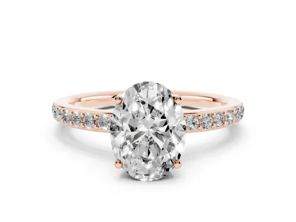 Oval Cut Cut Diamond Pavé Band Ring with Four-Prong Setting Rose gold