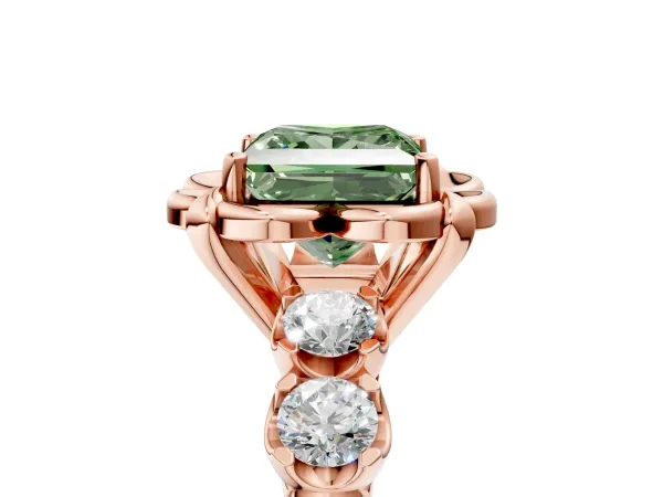 Fancy Green Princess Cut Cut Diamond Floral Halo Engagement Ring with Shared Prong Setting Rose gold