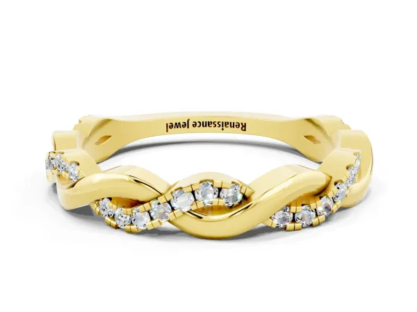 Round Moissanite Twist Eternity Band with Pavé Setting Yellow gold