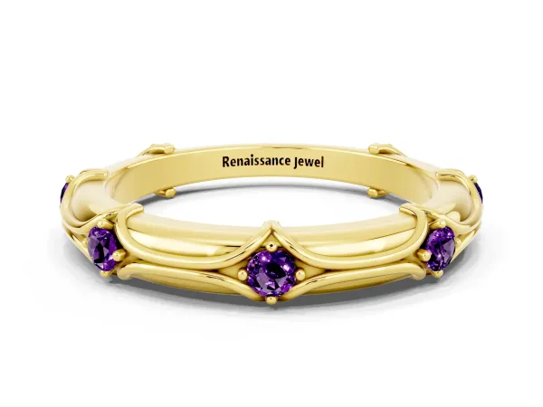 Round Amethyst Prong Set Milgrain Eternity Band Yellow gold