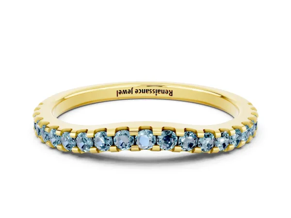 Round Aquamarine Pavé Curved Wedding Band Yellow gold